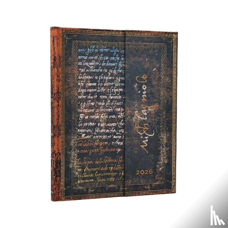 Paperblanks - 2026 Michelangelo, Handwriting (Embellished Manuscripts Collection) Ultra 12-month Horizontal Hardcover Flexi Dayplanner 2026 (Wrap Closure)