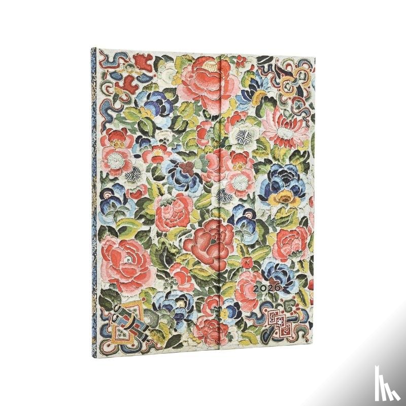 Paperblanks - 2026 Pear Garden (Peking Opera Embroidery) Ultra 12-month Vertical Hardcover Flexi Dayplanner 2026 (Wrap Closure)