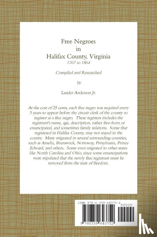 Anderson, Lander - Free Negroes in Halifax Virginia