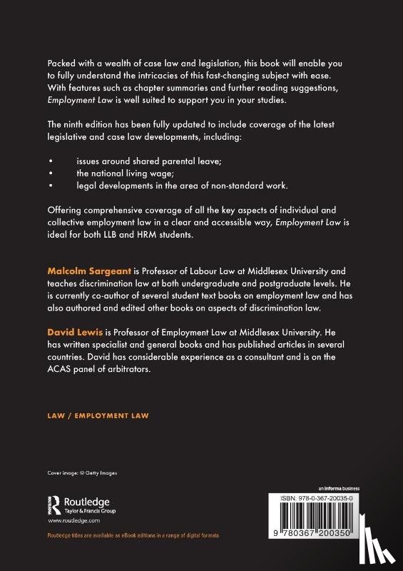 Sargeant, Malcolm (Middlesex University, Lewis, David (Middlesex University - Employment Law 9e