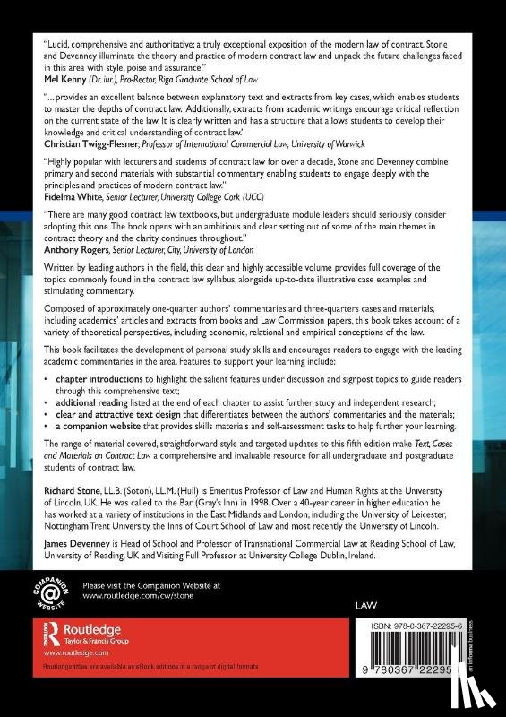 Stone, Richard, Devenney, James - Text, Cases and Materials on Contract Law