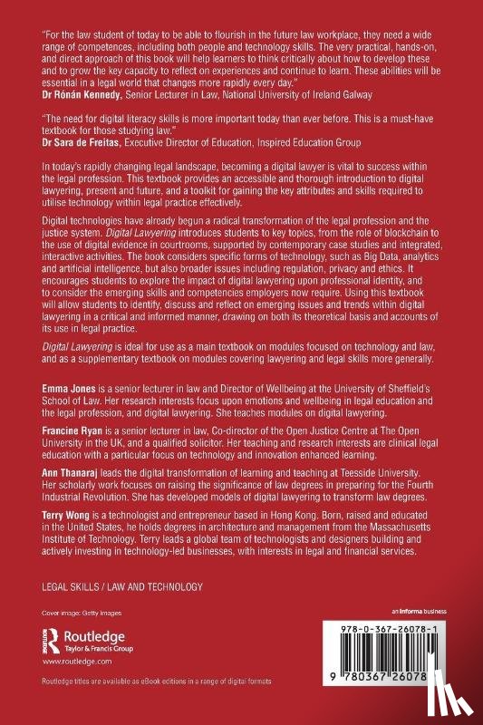 Jones, Emma (University of Sheffield), Ryan, Francine, Thanaraj, Ann (place of work is: Teesside University TS1 3BX), Wong, Terry - Digital Lawyering