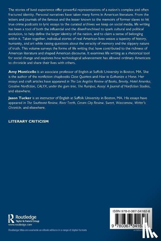 Monticello, Amy, Tucker, Jason - The Routledge Introduction to American Life Writing