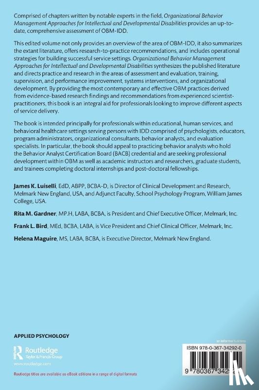  - Organizational Behavior Management Approaches for Intellectual and Developmental Disabilities