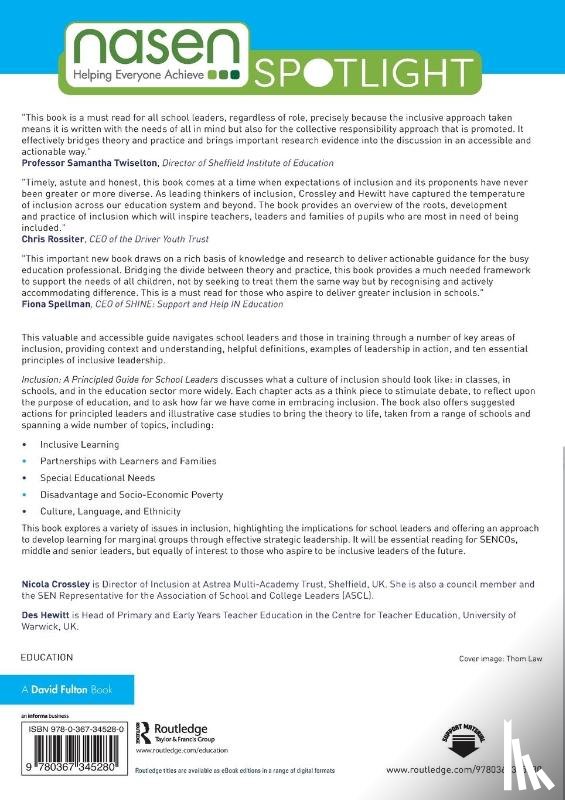 Crossley, Nicola (Astrea Multi-Academy Trust, Hewitt, Des (University of Warwick - Inclusion: A Principled Guide for School Leaders