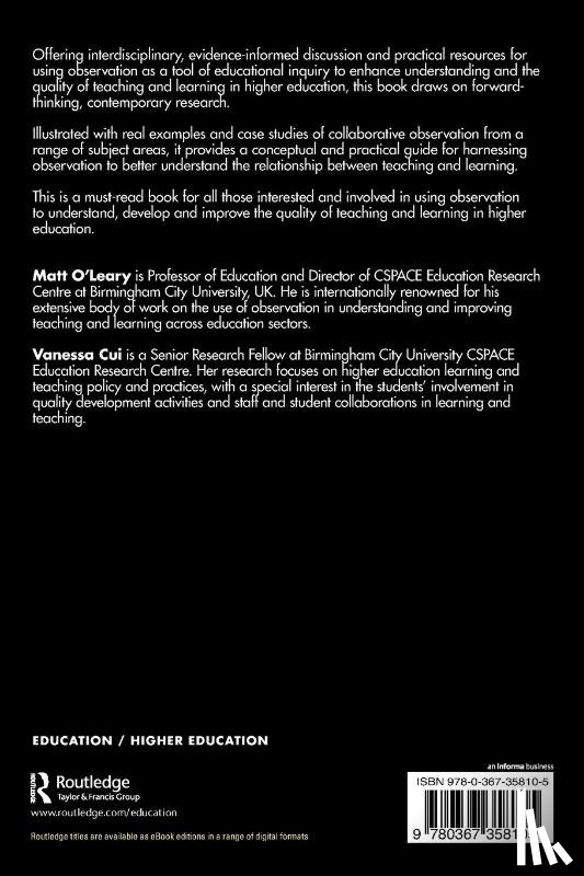 O'Leary, Matt, Cui, Vanessa - Developing Excellence in Teaching and Learning in Higher Education through Observation