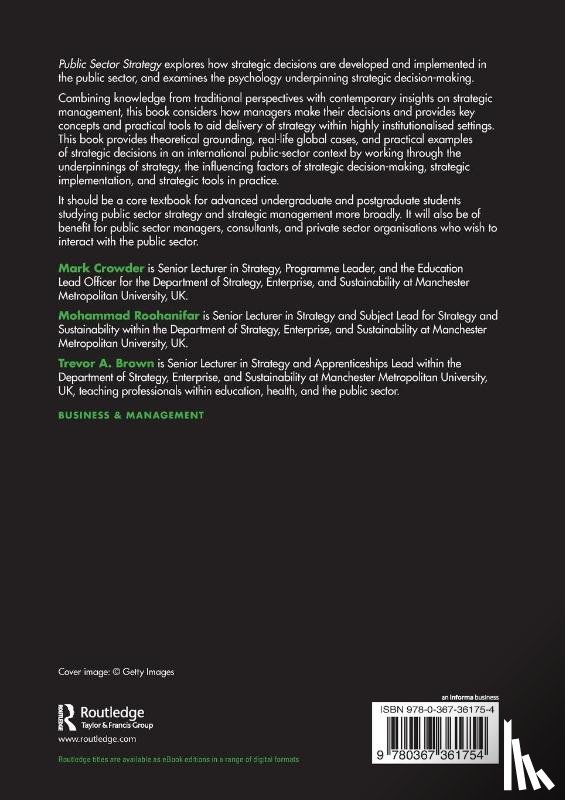 Crowder, Mark (Manchester Metropolitan University, Roohanifar, Mohammad (Manchester Metropolitan University, Brown, Trevor A. (Manchester Metropolitan University - Public Sector Strategy