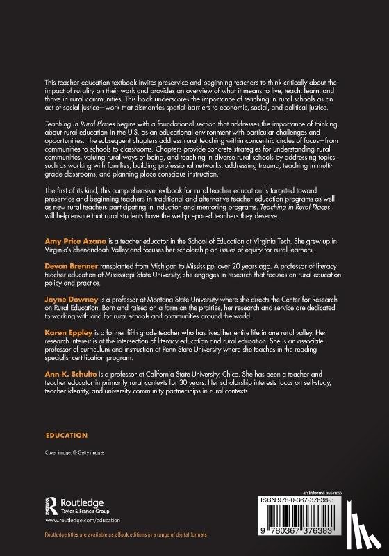 Azano, Amy Price (School of Education at Virginia Tech, Brenner, Devon (Professor and Assitant to the VP of Research, Downey, Jayne (Professor, Eppley, Karen (Associate Professor of Education - Teaching in Rural Places