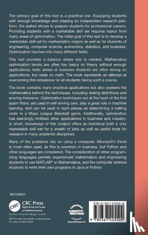 Wheeler, Jeffrey Paul (Department of Mathematics - An Introduction to Optimization with Applications in Machine Learning and Data Analytics