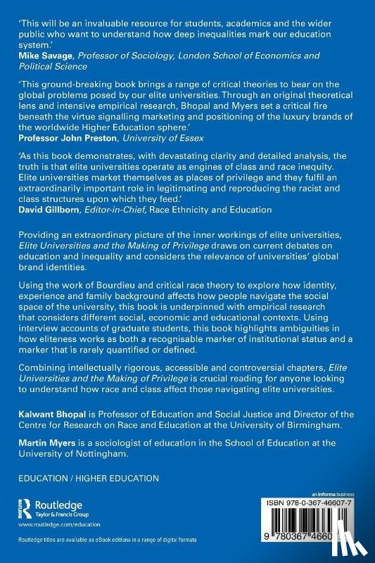 Bhopal, Kalwant, Myers, Martin - Elite Universities and the Making of Privilege