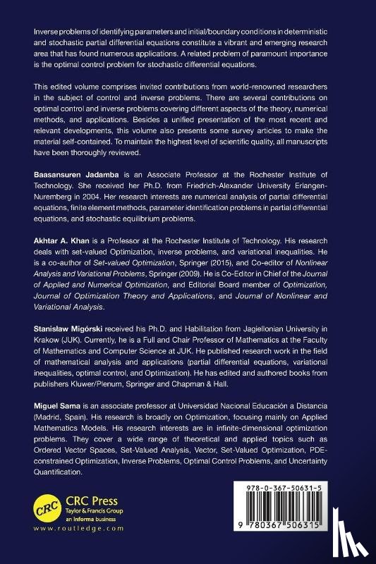  - Deterministic and Stochastic Optimal Control and Inverse Problems