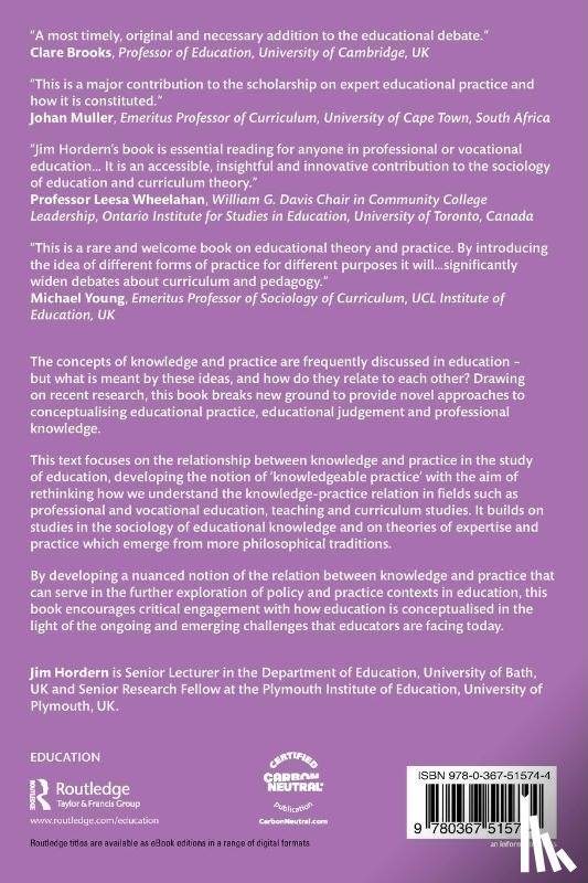 Hordern, Jim (Bath Spa University - Rethinking Knowledgeable Practice in Education
