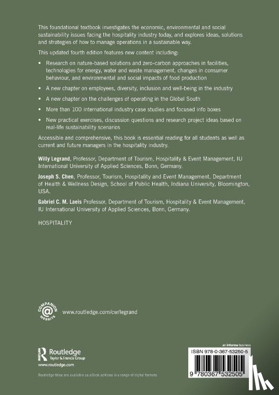 Legrand, Willy (University of Applied Sciences, Chen, Joseph S. (Indiana University, Laeis, Gabriel C. M. - Sustainability in the Hospitality Industry