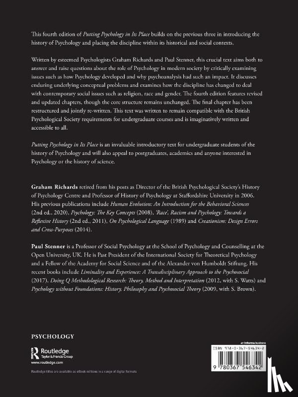 Richards, Graham (Emeritus Professor of History of Psychology, Stenner, Paul - Putting Psychology in its Place
