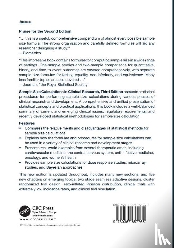 Chow, Shein-Chung (Duke Univ, Shao, Jun (Department of Statistics, Wang, Hansheng, Lokhnygina, Yuliya (Duke University School of Medicine - Sample Size Calculations in Clinical Research