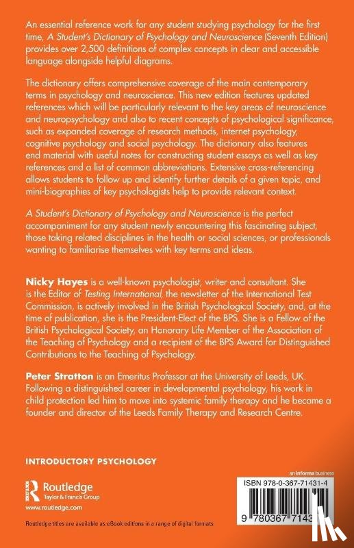 Hayes, Nicky, Stratton, Peter (Leeds Family Therapy & Research Centre - A Student's Dictionary of Psychology and Neuroscience