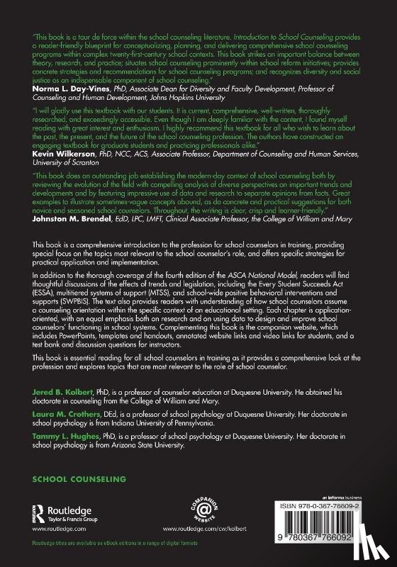 Kolbert, Jered B. (Duquesne University, Crothers, Laura M. (Duquesne University, Hughes, Tammy L. (Duquesne University - Introduction to School Counseling