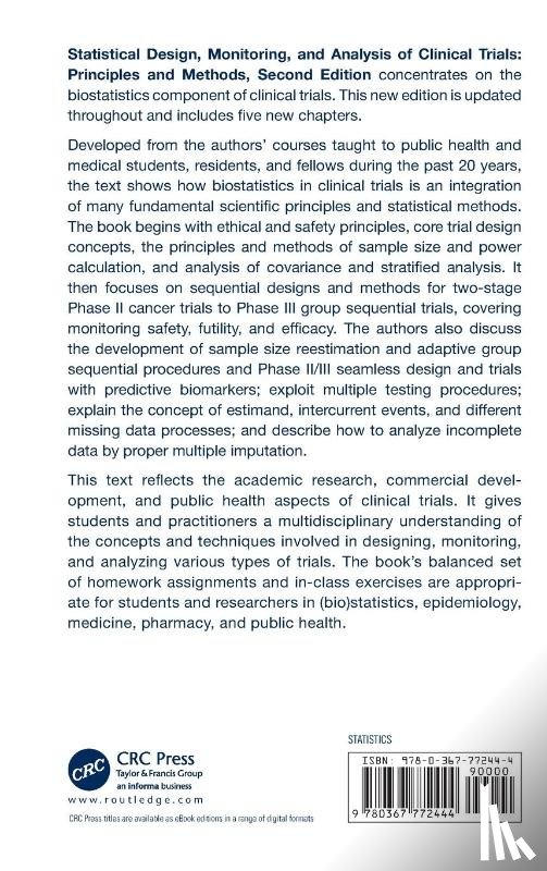 Shih, Weichung Joe (Rutgers U School of Public Health, Aisner, Joseph (Rutgers U Robert Wood Johnson Medical School - Statistical Design, Monitoring, and Analysis of Clinical Trials