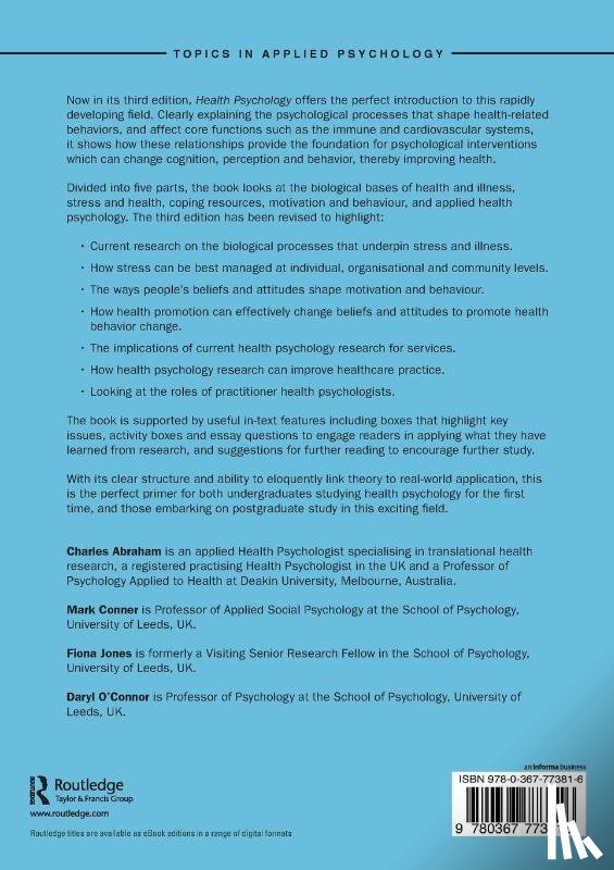 Abraham, Charles (University of Exeter, Conner, Mark (University of Leeds, Jones, Fiona (Department of Psychology, O'Connor, Daryl (University of Leeds - Health Psychology