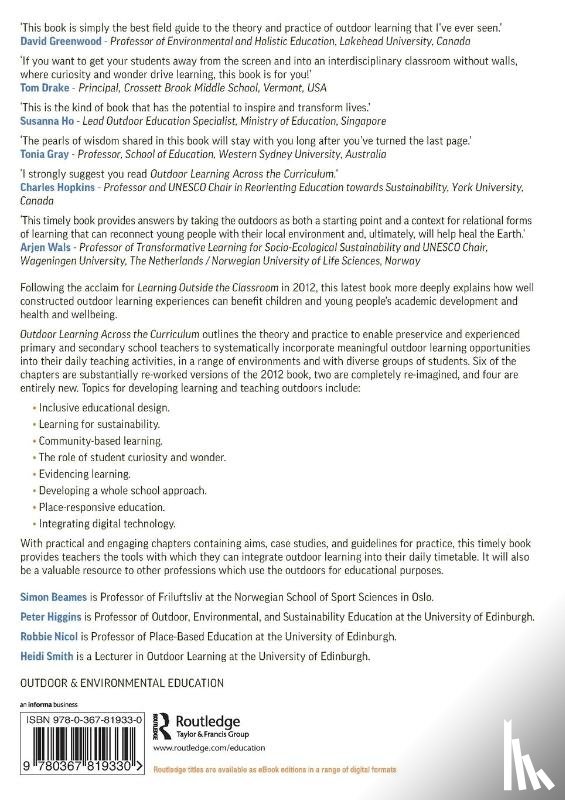 Beames, Simon (University of Edinburgh, Higgins, Peter, Nicol, Robbie (University of Edinburgh, Smith, Heidi - Outdoor Learning Across the Curriculum