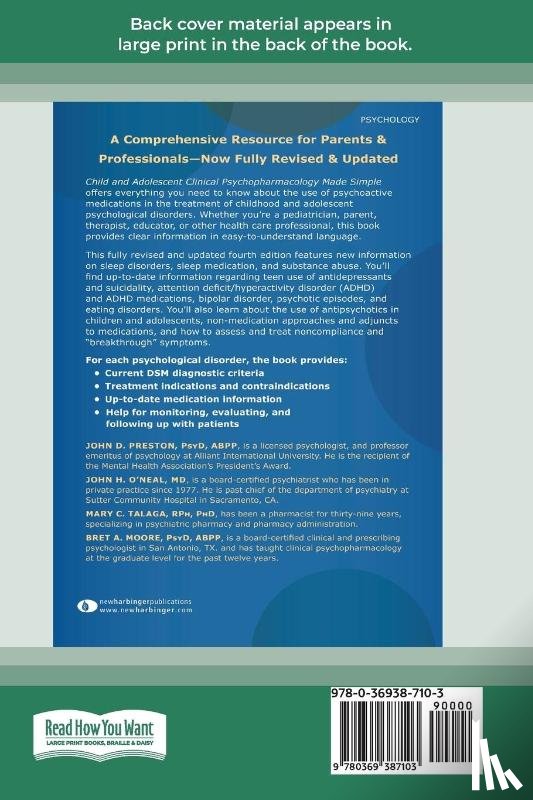 Moore, John D Preston John H O'Neal - Child and Adolescent Clinical Psychopharmacology Made Simple [16pt Large Print Edition]