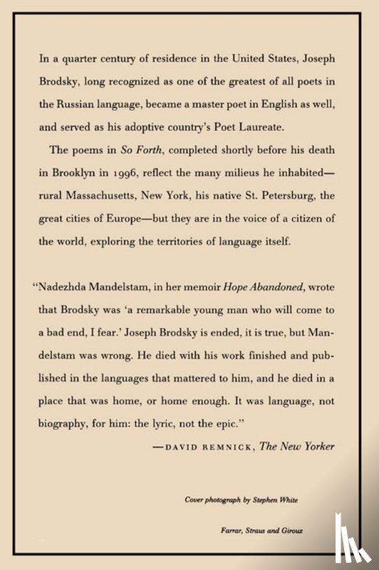 Brodsky, Joseph - So Forth