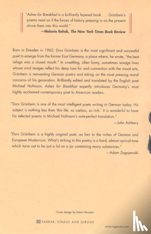 Grunbein, Durs - Ashes for Breakfast
