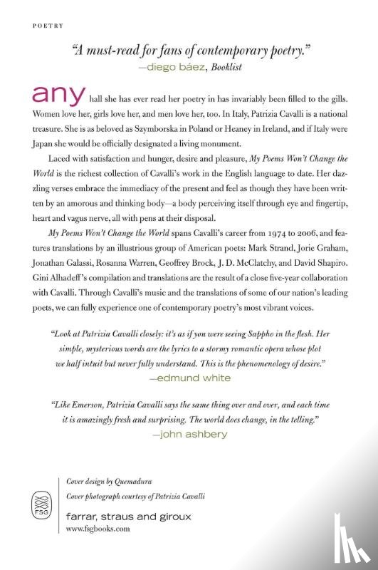 Cavalli, Patrizia - My Poems Won't Change the World