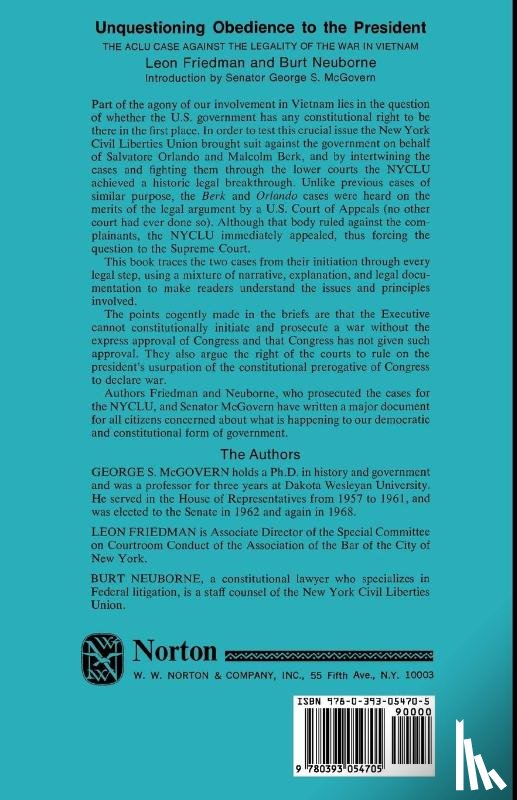 Friedman, Leon, Neuborne, Burt - Unquestioning Obedience to the President