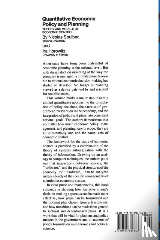 Horowitz, Ira, Spulber, Nicolas - Quantitative Economic Policy and Planning