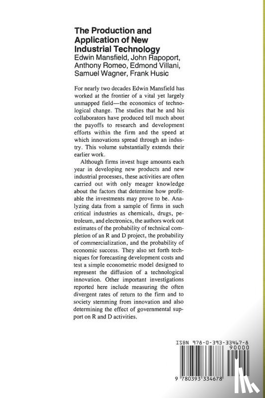 Mansfield, Edwin (late of University of Pennsylvania), Rapoport, John, Romeo, Anthony, Villani, John - The Production and Application of New Industrial Technology