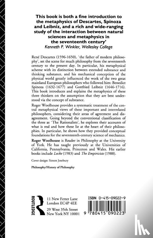 Woolhouse, Roger - Descartes, Spinoza, Leibniz