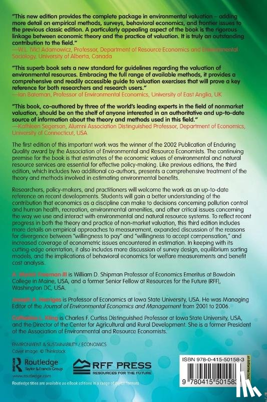 Freeman III, A. Myrick (Bowdoin College, Herriges, Joseph A. (Michigan State University, Kling, Catherine L. (Iowa State University - The Measurement of Environmental and Resource Values