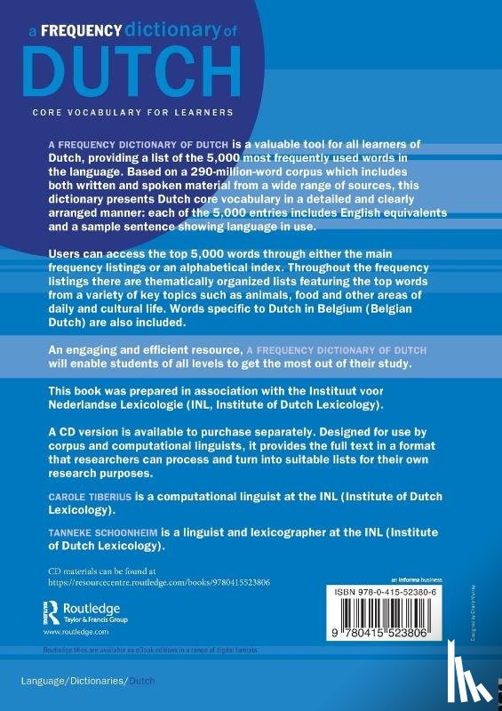 Tiberius, Carole, Schoonheim, Tanneke - A Frequency Dictionary of Dutch
