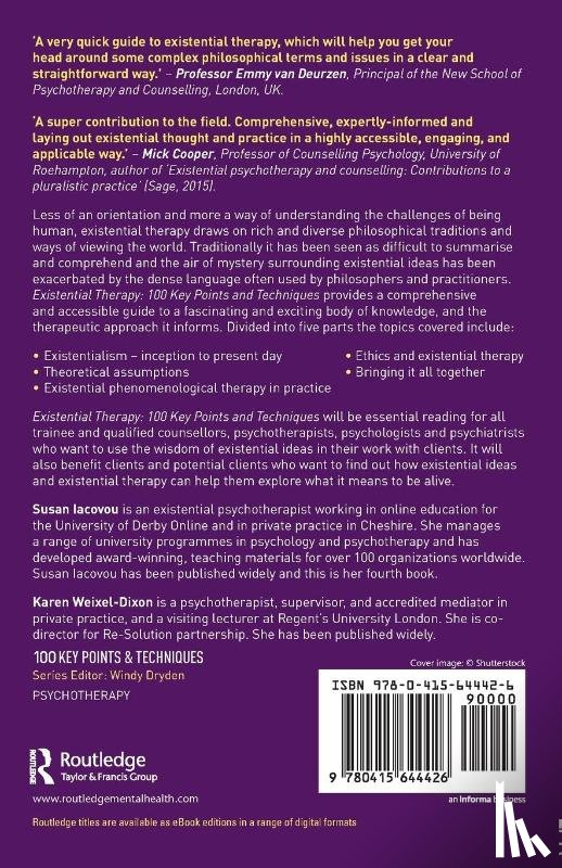 Iacovou, Susan (University of Derby Online, Weixel-Dixon, Karen (psychotherapist - Existential Therapy