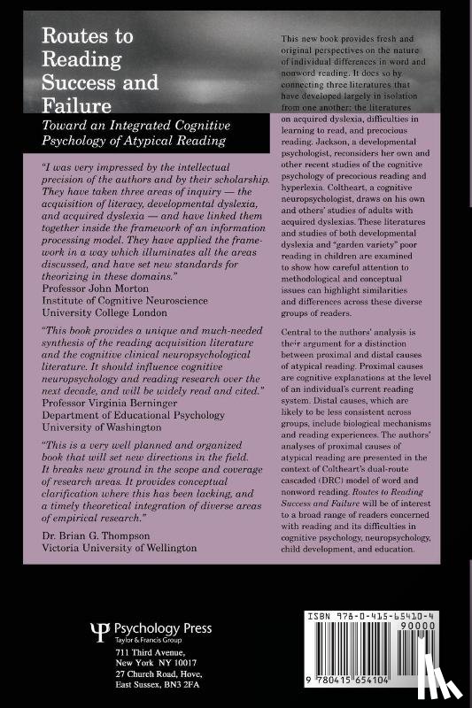 Jackson, Nancy E., Coltheart, Max - Routes To Reading Success and Failure