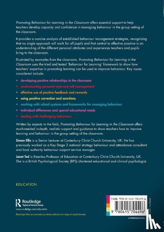 Ellis, Simon (Canterbury Christ Church University, Tod, Janet (Canterbury Christ Church University - Promoting Behaviour for Learning in the Classroom