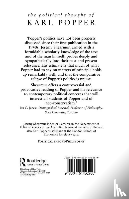 Shearmur, Jeremy (Australian National University - The Political Thought of Karl Popper