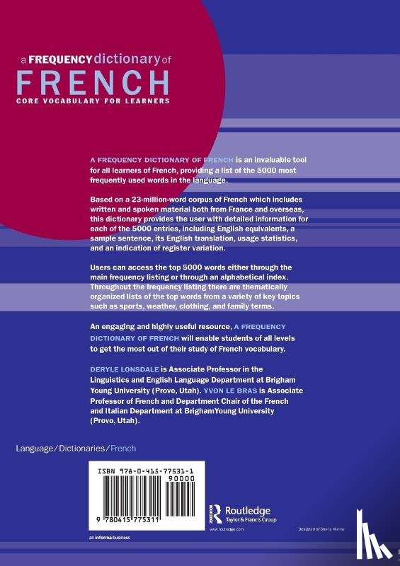 Lonsdale, Deryle (Brigham Young University, Le Bras, Yvon (Brigham Young University - A Frequency Dictionary of French