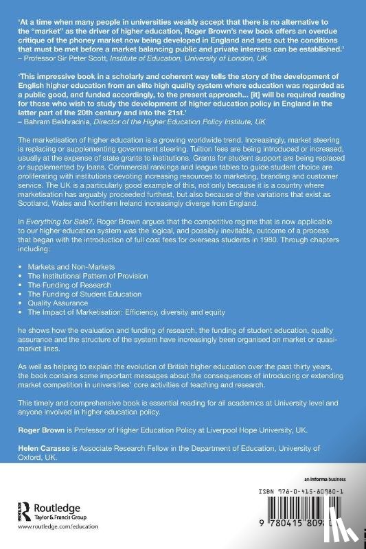 Brown, Roger (Liverpool Hope University, Carasso, Helen - Everything for Sale? The Marketisation of UK Higher Education
