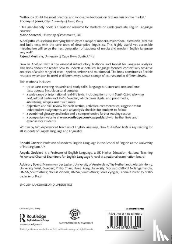 Carter, Ronald (University of Nottingham, Goddard, Angela (formerly at York St John University - How to Analyse Texts