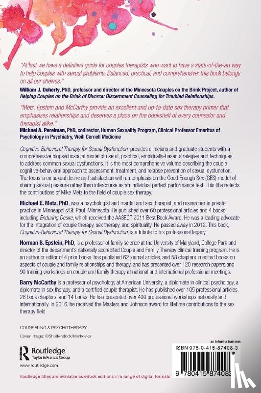 Metz, Michael (University of Minneapolis, Epstein, Norman (University of Maryland - College Park, Mccarthy, Barry (American University - Cognitive-Behavioral Therapy for Sexual Dysfunction