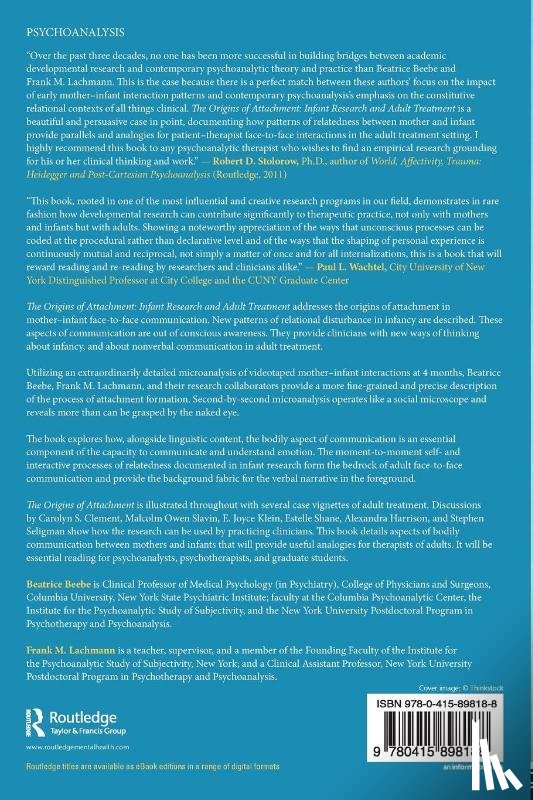 Beebe, Beatrice (New York State Psychiatric Institute, Lachmann, Frank M. (New York University - The Origins of Attachment