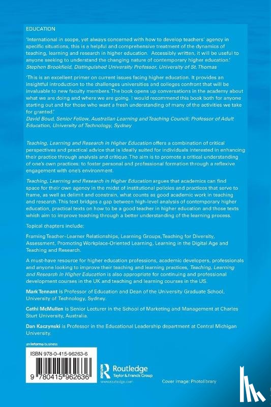 Tennant, Mark (Sydney University of Technology, McMullen, Cathi (Charles Sturt University, Kaczynski, Dan (Central Michigan University - Teaching, Learning and Research in Higher Education