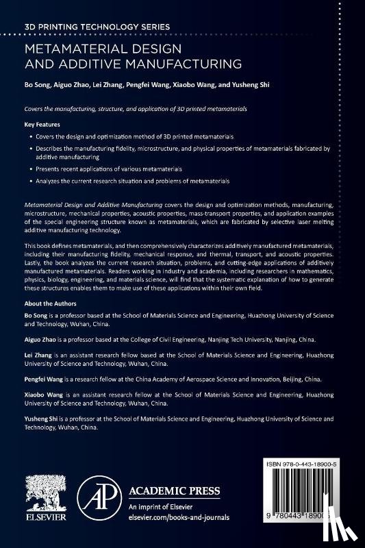 Song, Bo (Professor, Zhao, Aiguo (Professor, Zhang, Lei (Assistant research fellow, Wang, Pengfei (Research fellow - Metamaterial Design and Additive Manufacturing
