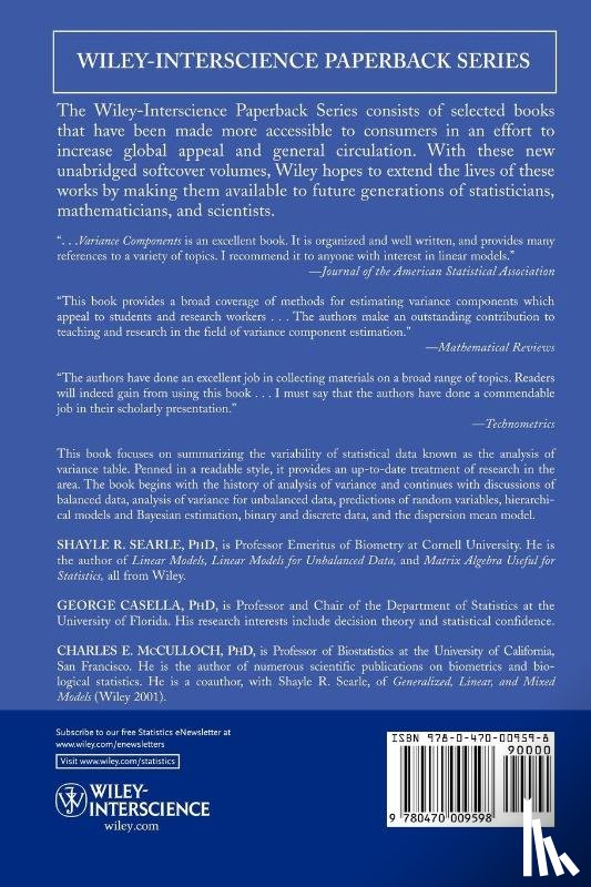 Searle, Shayle R. (Cornell University, Casella, George (University of Florida, McCulloch, Charles E. (University of California - Variance Components