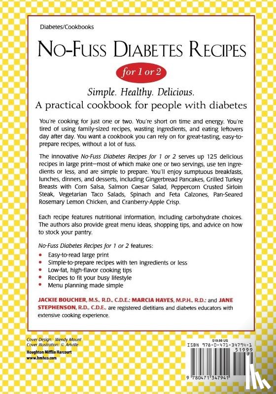 Boucher, Jackie, Hayes, Marcia, Stephenson, Jane - No-Fuss Diabetes Recipes for 1 or 2