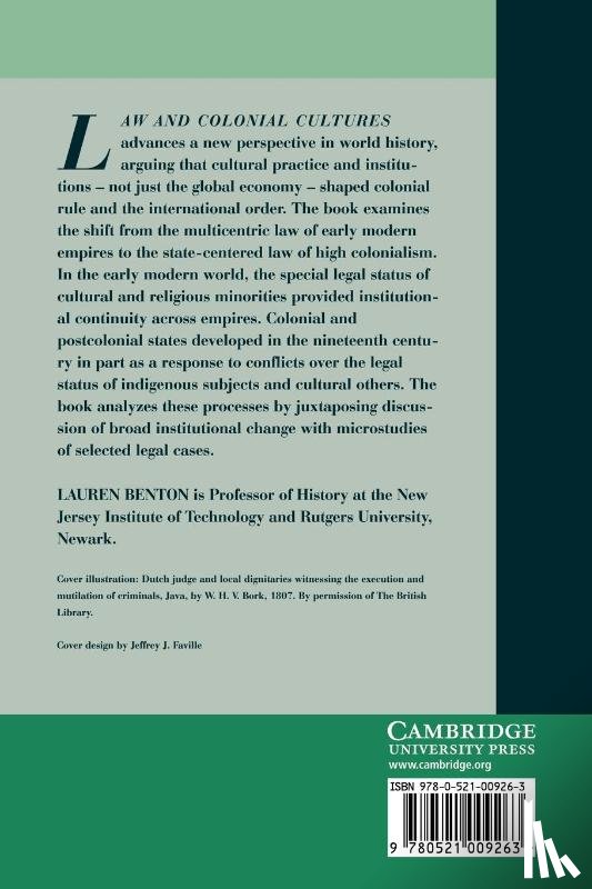 Benton, Lauren (New York University) - Law and Colonial Cultures