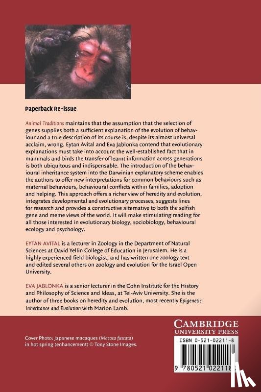 Avital, Eytan (Senior Lecturer in Zoology, Jablonka, Eva (Tel-Aviv University) - Animal Traditions
