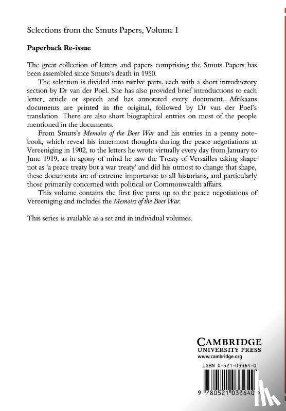  - Selections from the Smuts Papers: Volume 1, June 1886-May 1902